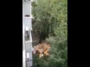 В Ростове на улице Тимошенко женщина выкинула гору тяжелого мусора из окна