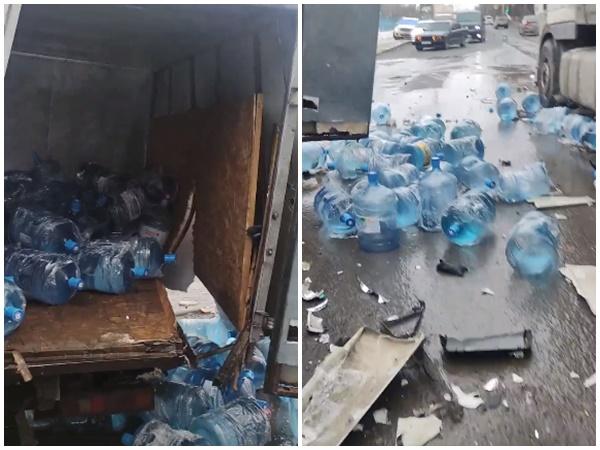 Бутыли с водой рассыпались по Нансена в Ростове после ДТП