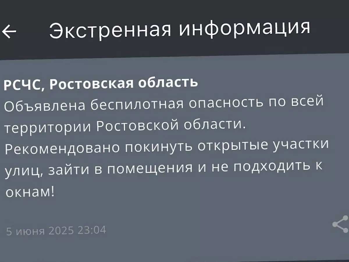 В Ростовской области объявили беспилотную опасность вечером 5 июня