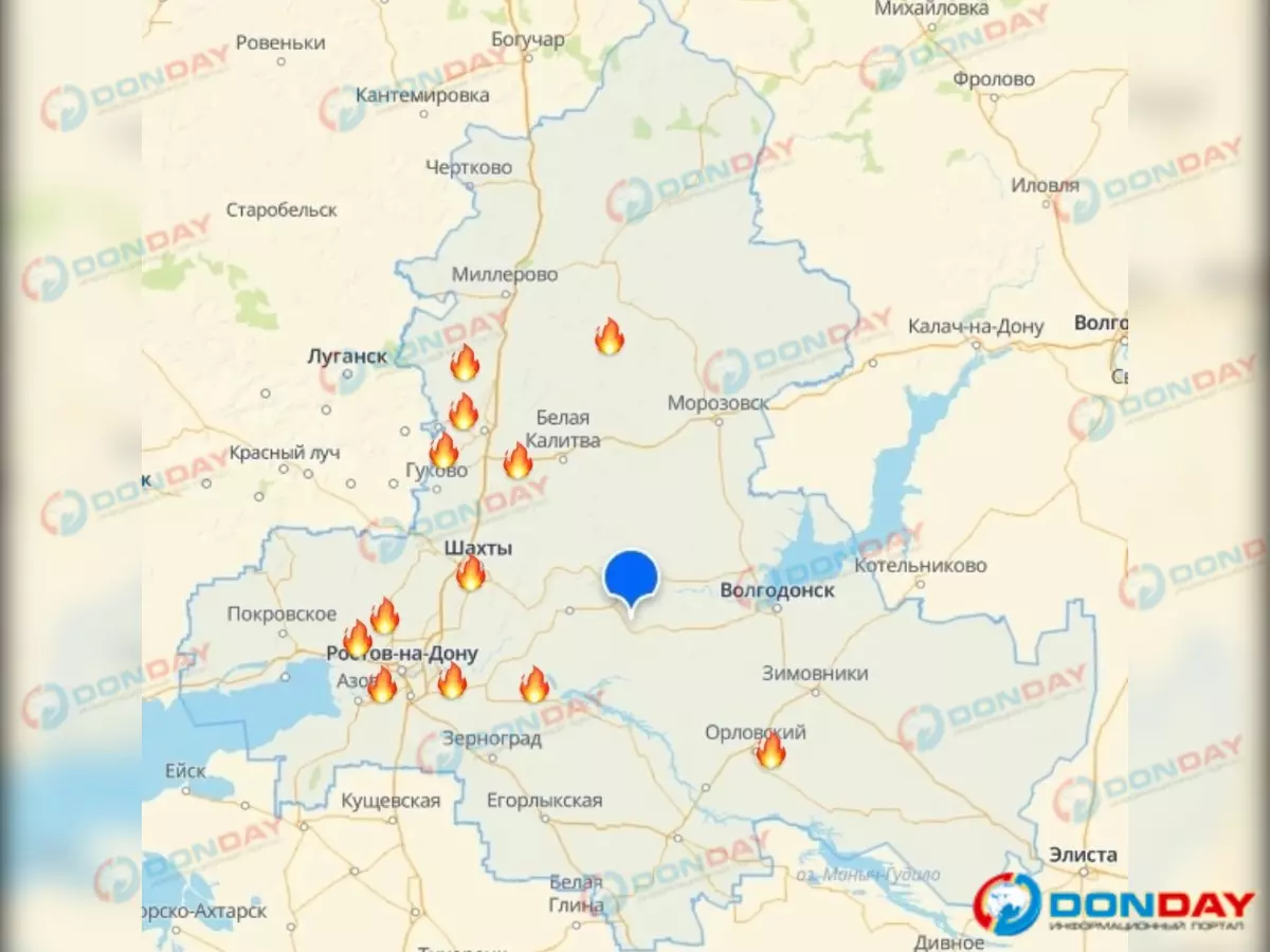 Карта пожаров Ростовской области: запад региона полыхает огнем