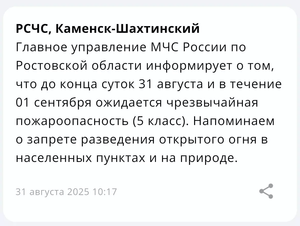 В Ростовской области объявили беспилотную опасность ночью 31 августа