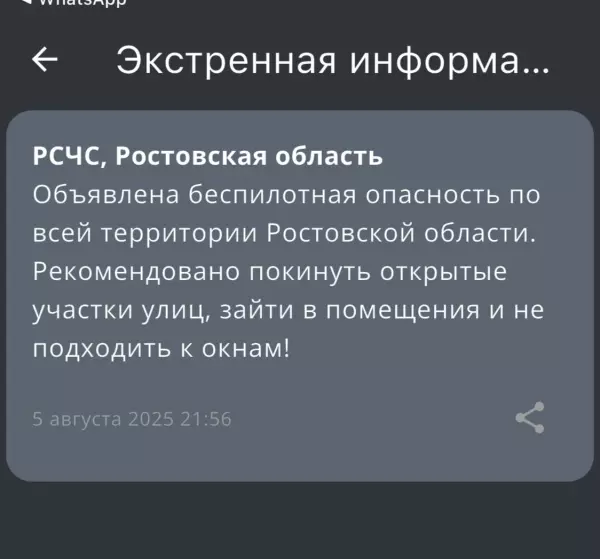 Фото к материалу: Ночью 5 августа в Ростовской области объявили беспилотную опасность