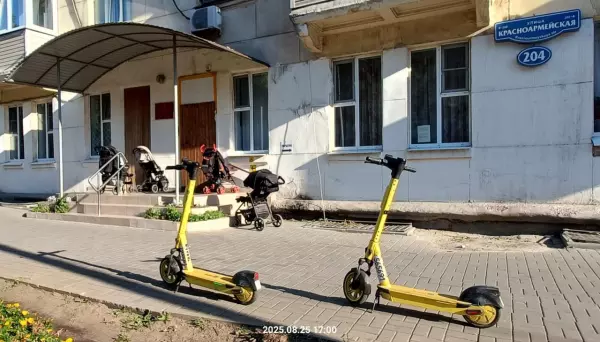 Фото к материалу: Ростовчане  просят запретить парковку самокатов возле детсада на Красноармейской