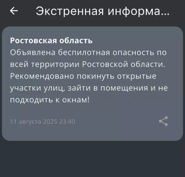 Фото к материалу: Ночью 11 августа в Ростовской области объявили беспилотную опасность