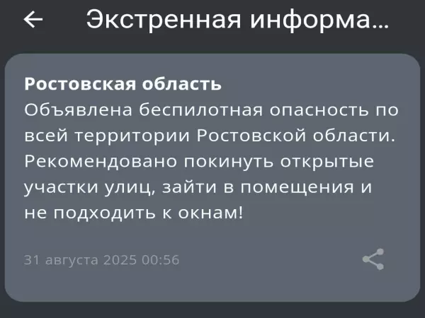 Фото к материалу: Беспилотная опасность объявлена в Ростовской области