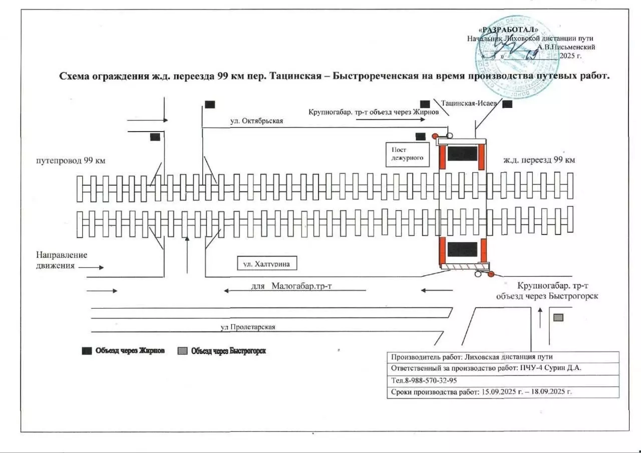 В Ростовской области временно закроют охраняемый ж/д переезд в Тацинском районе