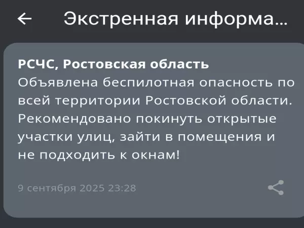 Фото к материалу: Беспилотная опасность вновь объявлена в Ростовской области