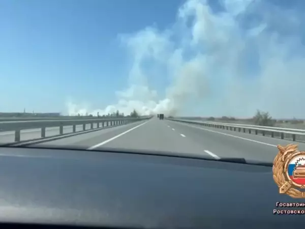 Фото к материалу: Из-за ландшафтного пожара участок трассы «Ростов-Азов» был перекрыт 