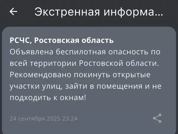 Фото к материалу: Ночью 24 сентября беспилотную опасность объявили в Ростовской области