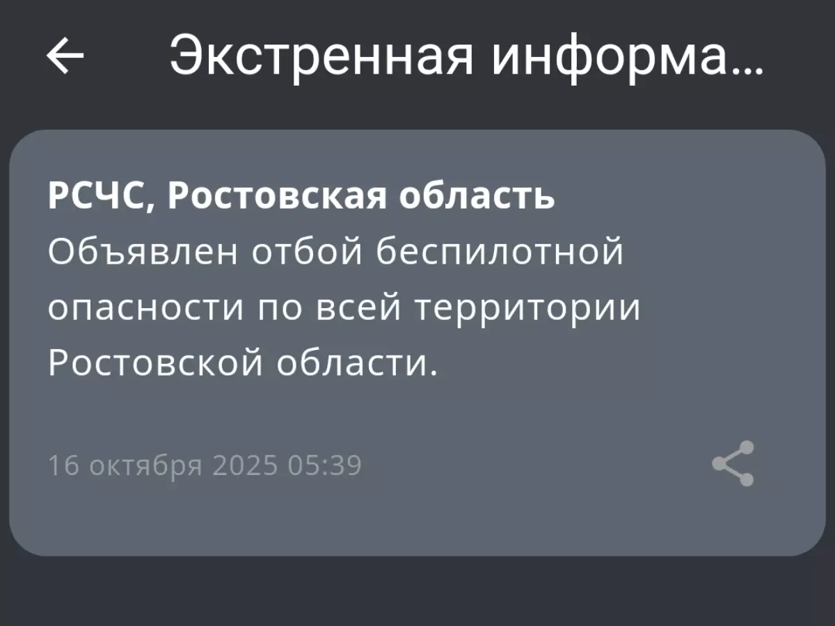 Отбой беспилотной опасности объявили по всей Ростовской области 16 октября