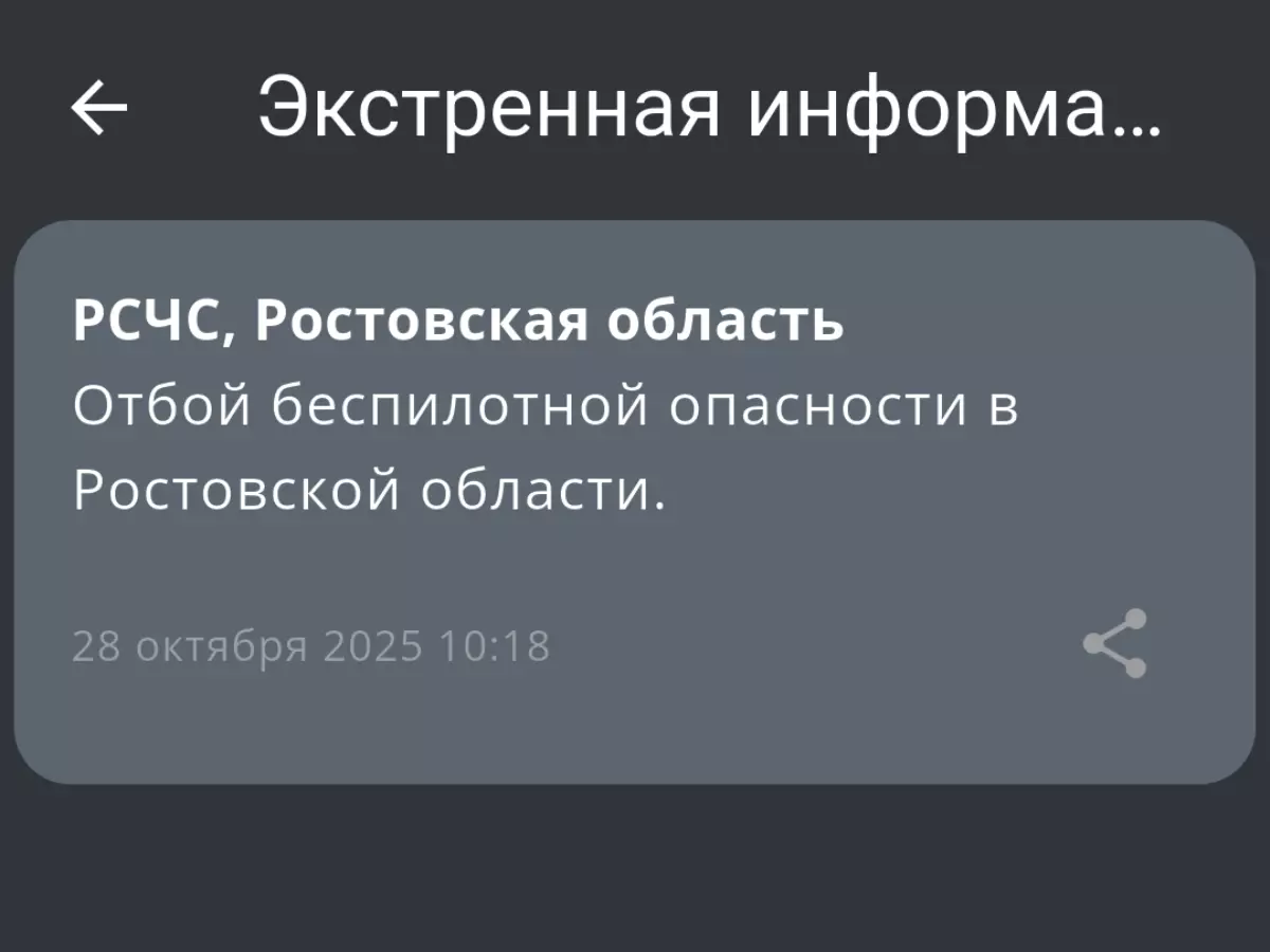 Отбой беспилотной опасности объявили утром 28 октября в Ростовской области