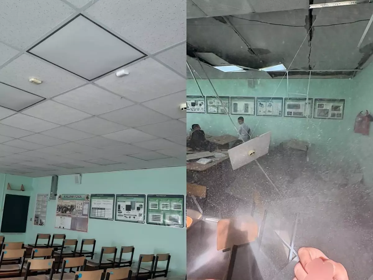 В школе Ростовской области в кабинете с детьми частично обвалился потолок