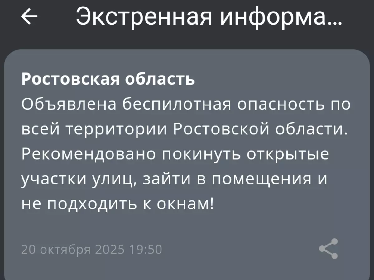 В Ростовской области объявили беспилотную опасность 20 октября