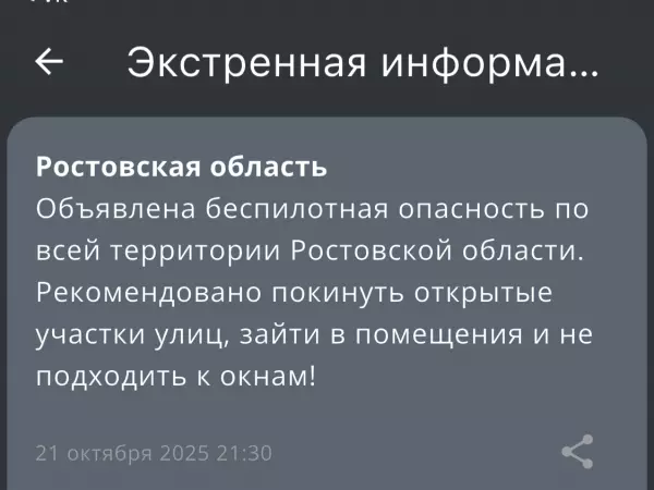 Фото к материалу: В Ростовской области вечером 21 октября объявили беспилотную опасность
