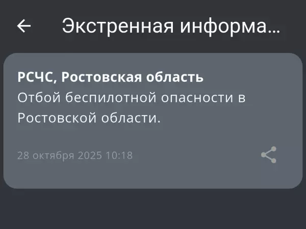 Отбой беспилотной опасности объявили утром 28 октября в Ростовской области Фото к материалу: Отбой беспилотной опасности объявили утром 28 октября в Ростовской области