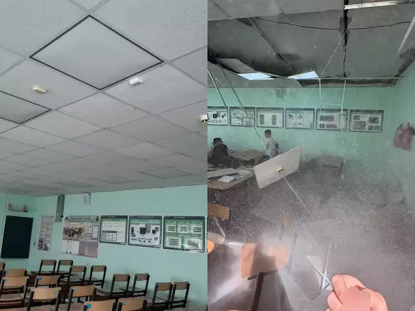 Фото к материалу: В школе Ростовской области в кабинете с детьми частично обвалился потолок