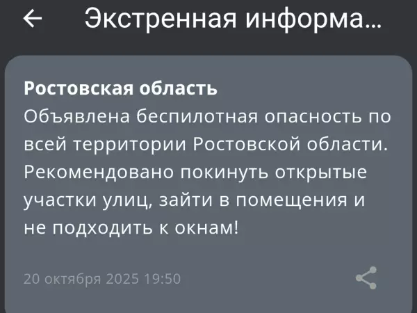 Фото к материалу: В Ростовской области объявили беспилотную опасность 20 октября