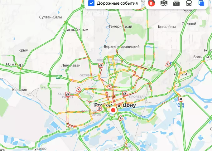 Восьмибалльные пробки сковали Ростов в вечерний час пик 25 ноября