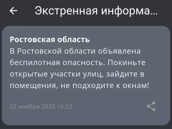 Фото к материалу: В Ростовской области утром 22 ноября объявили беспилотную опасность