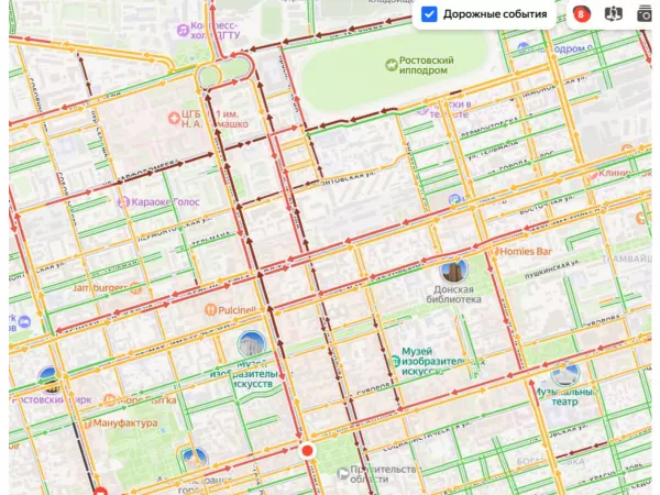 Фото к материалу: Центр Ростова стоит в адских пробках вечером 26 ноября