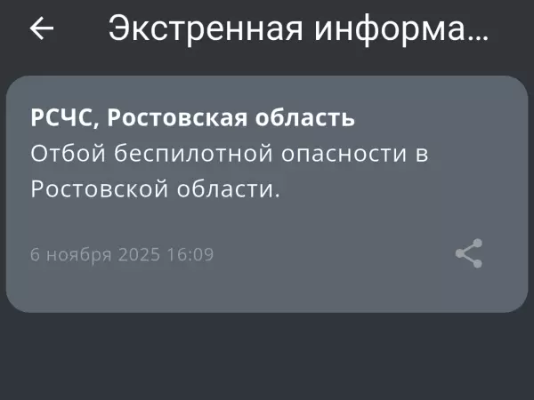 Фото к материалу: В Ростовской области объявили отбой беспилотной опасности днем 6 ноября