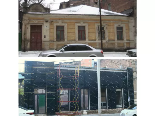 Фото к материалу: Фасад старинного дома на Шаумяна в Ростове закрыли современной облицовкой