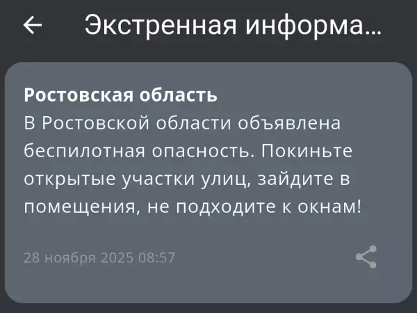 Фото к материалу: Беспилотную опасность объявили утром 28 ноября в Ростовской области