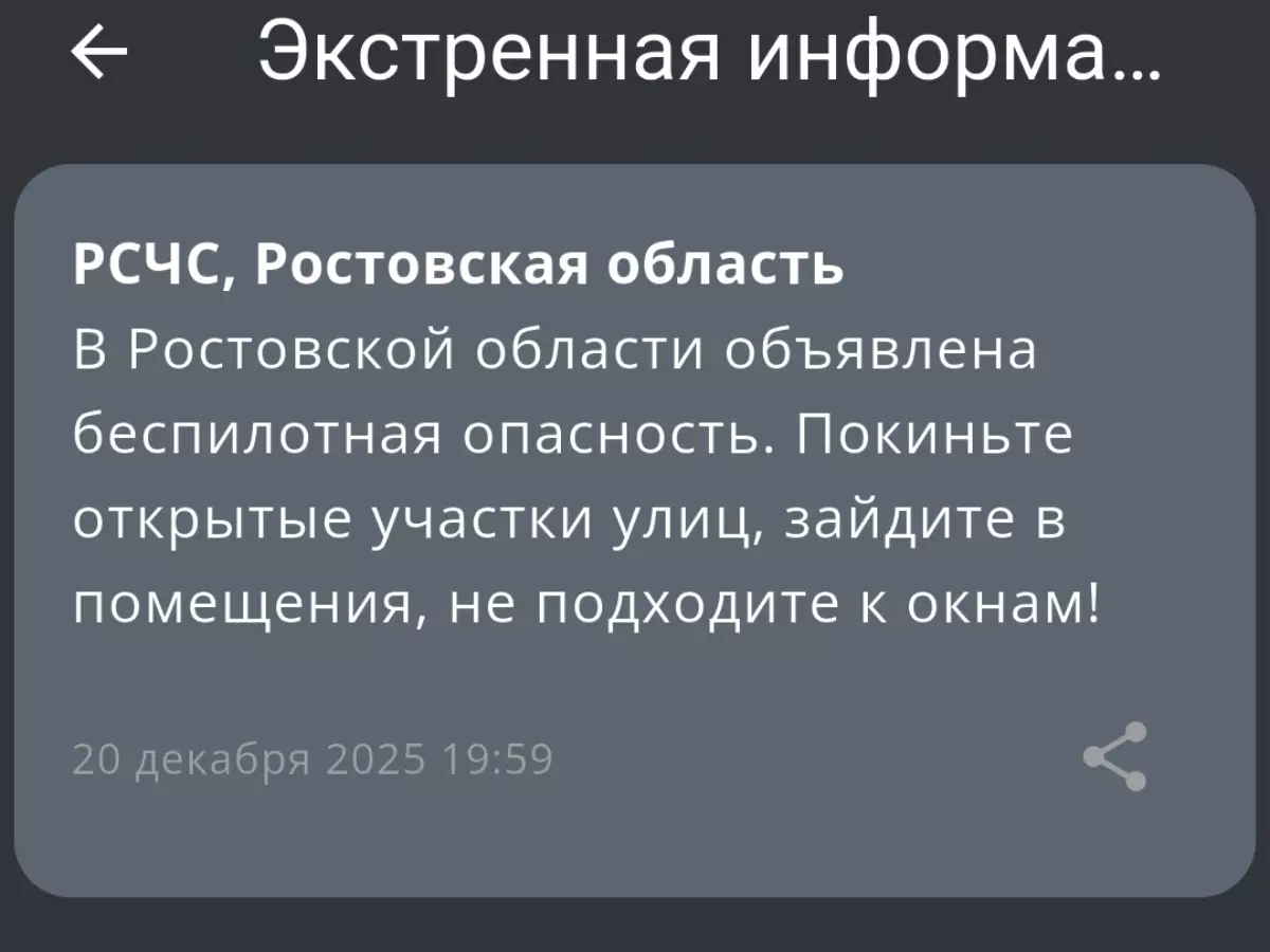 В Ростовской области 20 декабря объявили беспилотную опасность