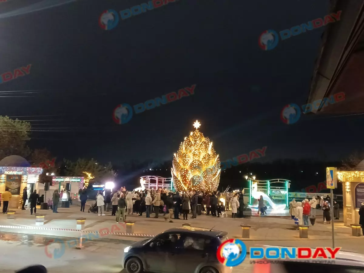 Восьмиметровую «Елку-шишку» зажгли на набережной Ростова