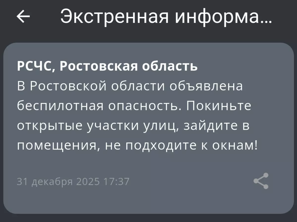 В канун Нового года в Ростовской области объявили беспилотную опасность