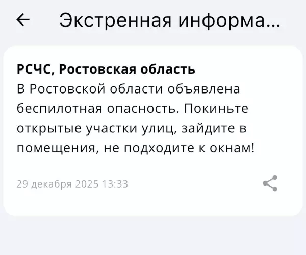 Фото к материалу: Беспилотную опасность объявили днем 29 декабря в Ростовской области