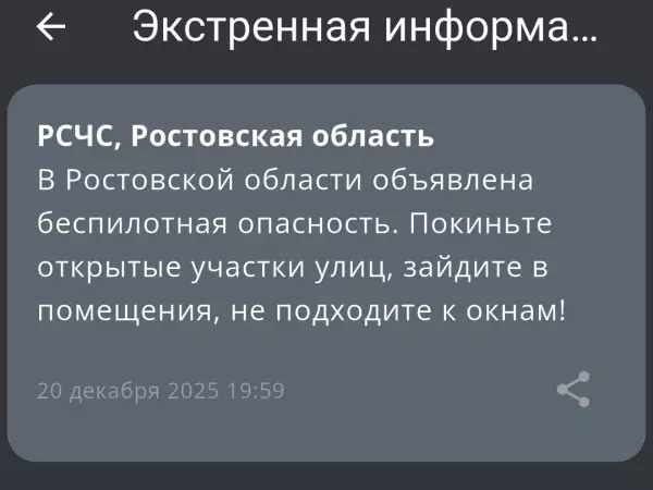 Фото к материалу: В Ростовской области 20 декабря объявили беспилотную опасность
