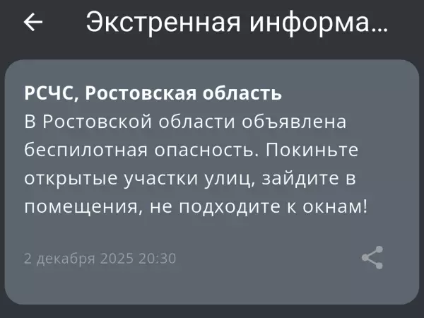Фото к материалу: В Ростовской области вечером 2 декабря объявили беспилотную опасность