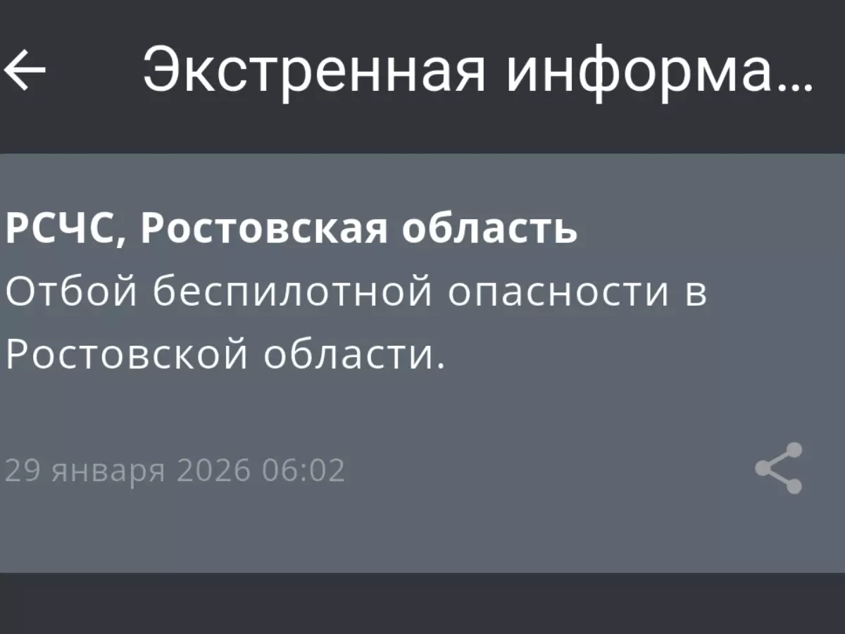 В Ростовской области утром 29 января сняли режим беспилотной опасности