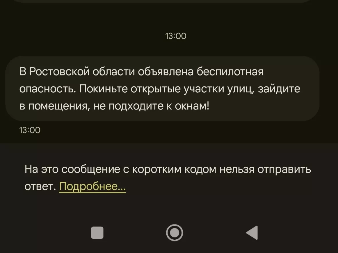 Днем 7 января в Ростовской области объявлена беспилотная опасность