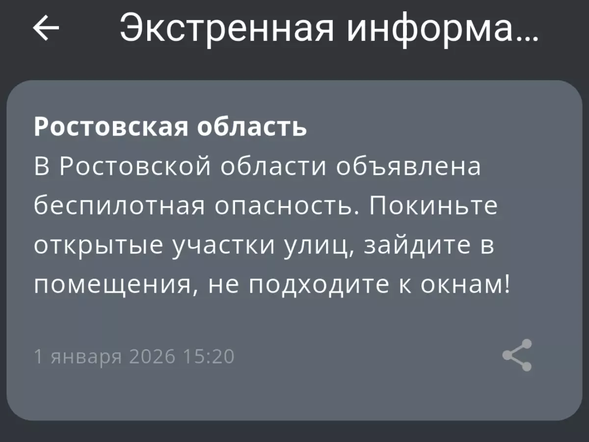 В Ростовской области в первый день нового года объявили беспилотную опасность