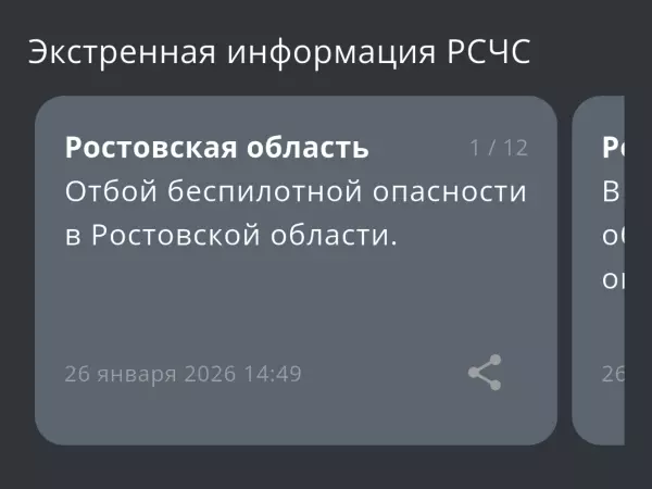 Фото к материалу: В Ростовской области дали отбой беспилотной опасности днем 26 января