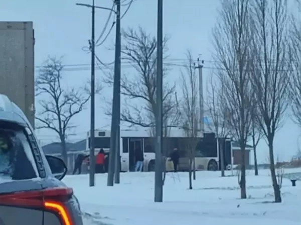 Фото к материалу: Из-за снега второй автобус за две недели застрял в Суворовском районе Ростова-на-Дону
