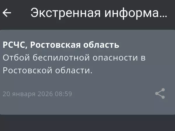 Фото к материалу: В Ростовской области утром 20 января дали отбой беспилотной опасности