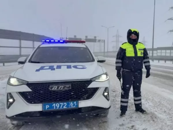 Фото к материалу: В Ростовской области из-за сильного снегопада наряды ДПС усилили патрулирование