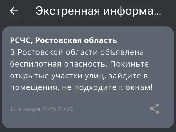 Фото к материалу: В Ростовской области вечером 12 января объявили беспилотную опасность