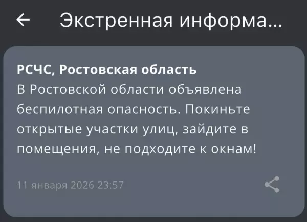 Фото к материалу: В Ростовской области второй раз за вечер 11 января объявили беспилотную опасность