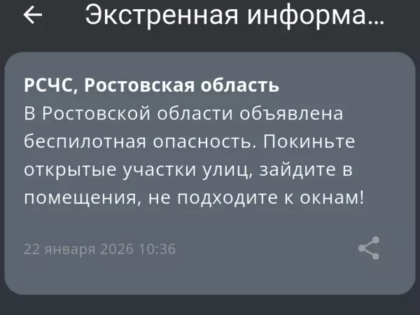 Фото к материалу: В Ростовской области утром 22 января объявили отбой беспилотной опасности