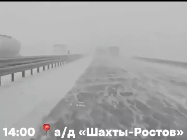 Фото к материалу: Нулевая видимость и сильный ветер: трассу М-4 «Дон» замело в Ростовской области