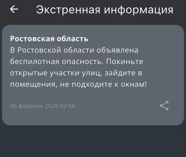Фото к материалу: Беспилотную опасность объявили ночью 26 февраля на территории Ростовской области