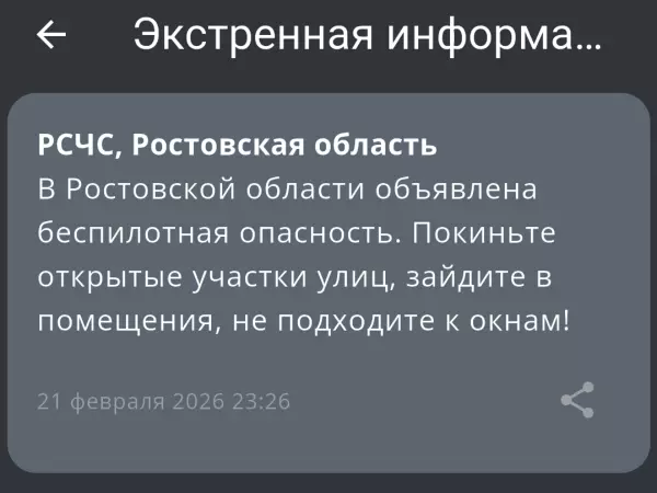 Фото к материалу: В Ростовской области вечером 21 февраля объявили беспилотную опасность