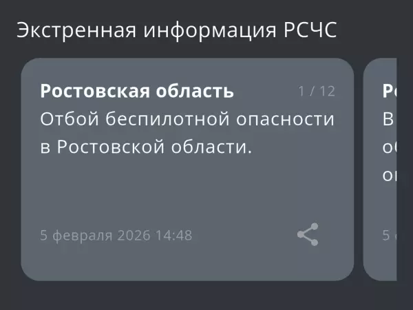 Фото к материалу: В Ростовской области днем 5 февраля дали отбой беспилотной опасности