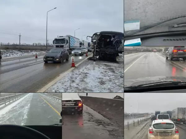 Фото к материалу: Трассу М-4 «Дон» в Ростовской области сковал гололед из-за мороза и метели