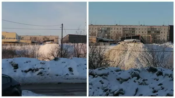 Фото к материалу: Незаконный снегоотвал в Новосибирске угрожает парку на МЖК
