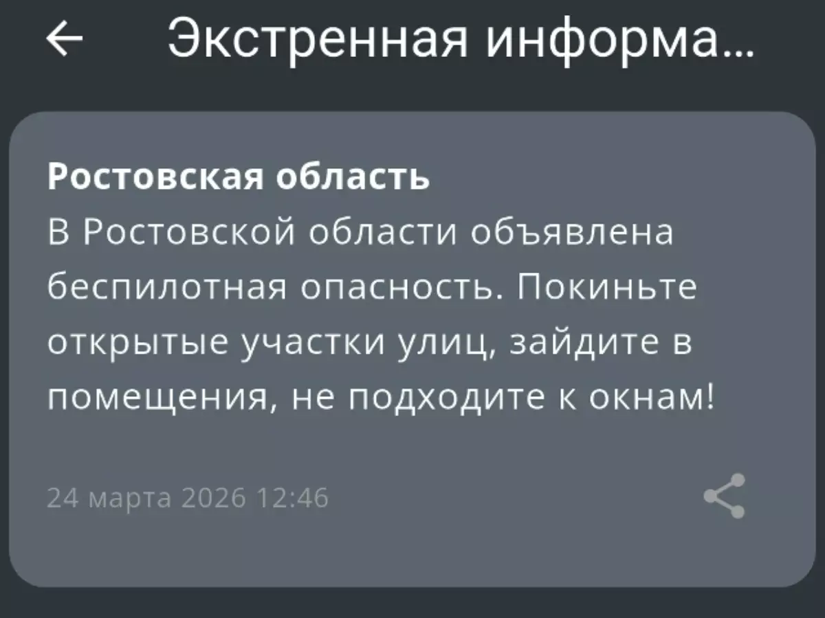 В Ростовской области днем 24 марта объявили беспилотную опасность
